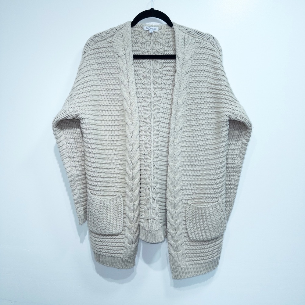 Baciano Cream Braided Chunky Knit Open Cardigan Size‎ XL